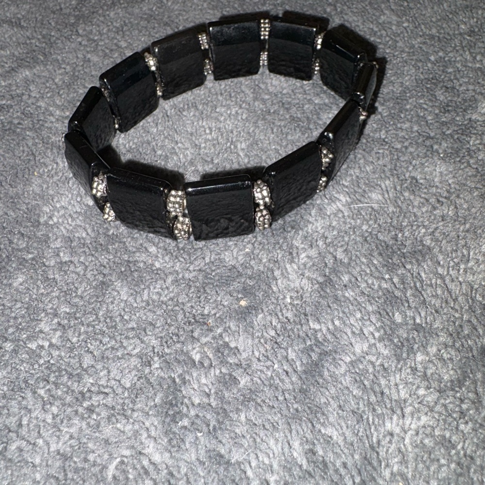 Source Unknown Black and Silver Geometric Bracelet